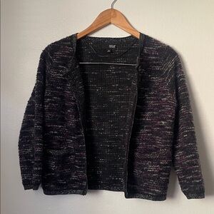 Ana Open Front Marled Knit Cardigan in Black and Purple